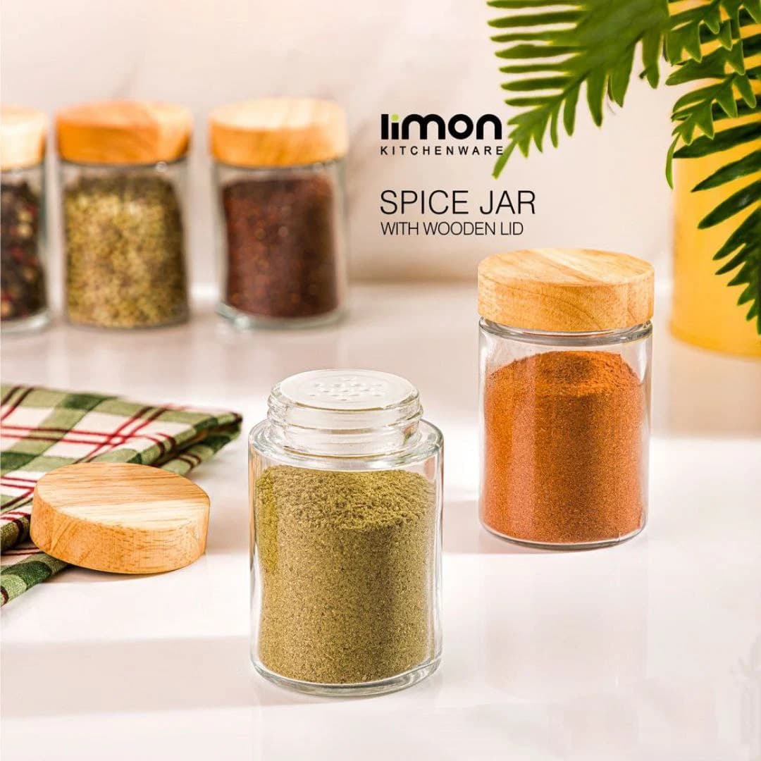 بانکه ادویه شیشه ای لیمون 110cc درب چوبی کد 238259 — تصویر ۲