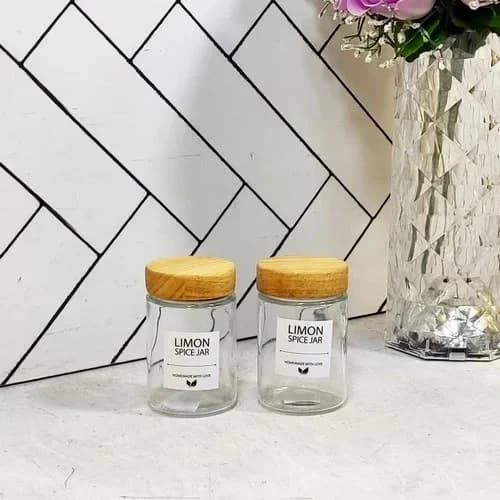 بانکه ادویه شیشه ای لیمون 110cc درب چوبی کد 238259