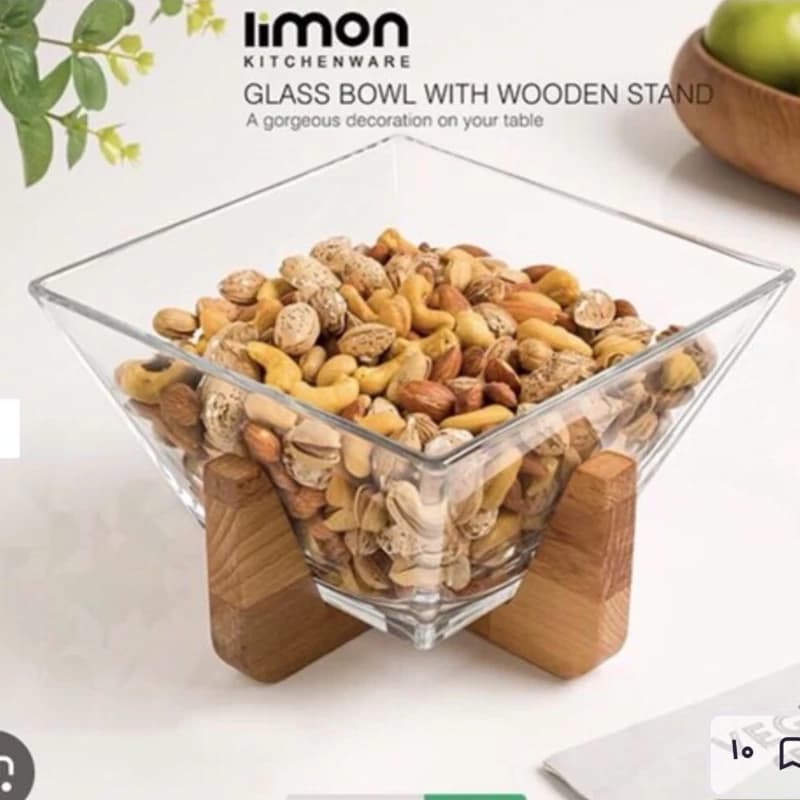 آجیل خوری شیشه ای لیمون پایه چوبی کد 217259