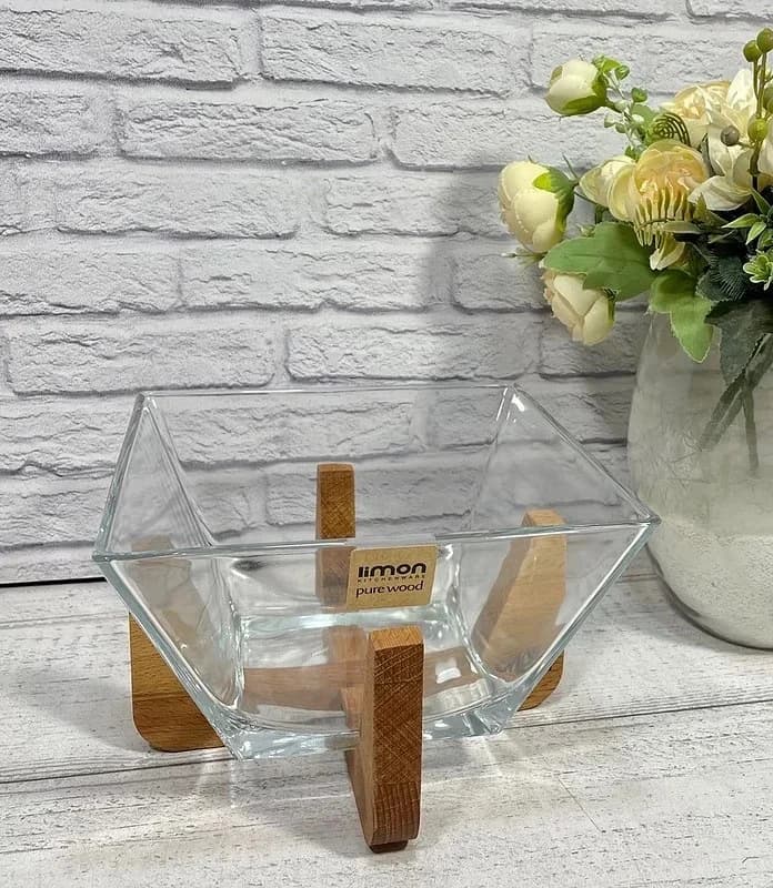 آجیل خوری شیشه ای لیمون پایه چوبی کد 217259 — تصویر ۲
