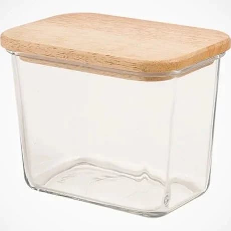 ظرف شیشه ای مستطیل لیمون 920 میلی درب چوبی کد 218859