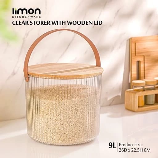 سطل برنج شیار دار لیمون ۹ لیتری درب چوبی کد 245659