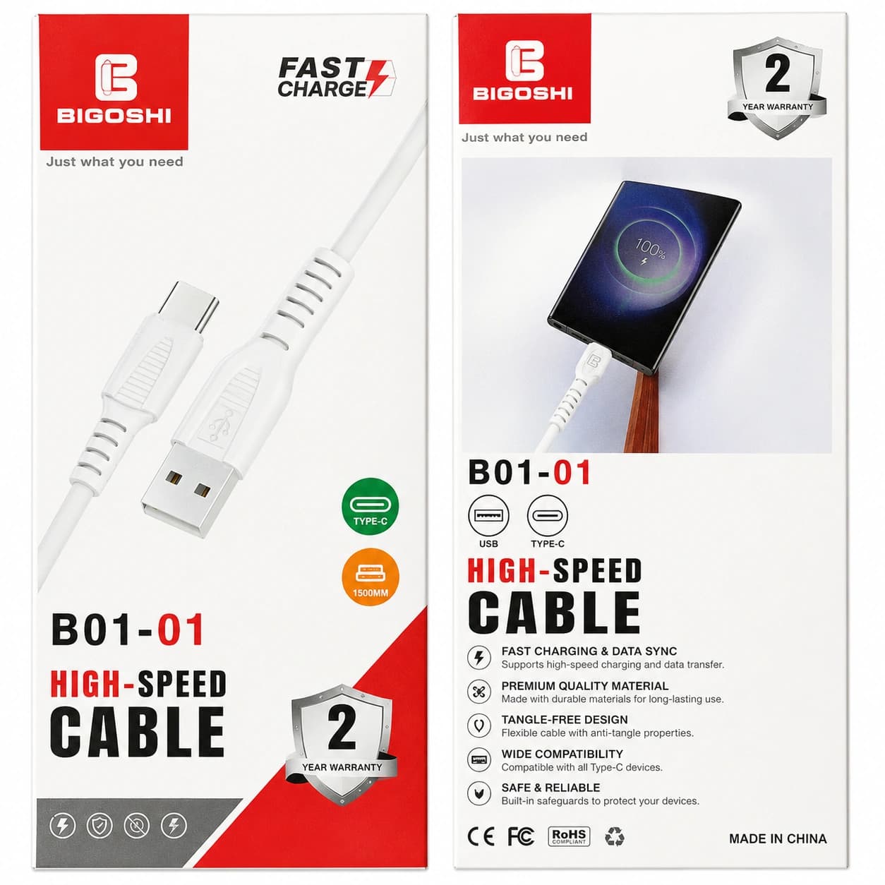 کابل فست شارژ usb to c برند BIBOSHI — تصویر ۴