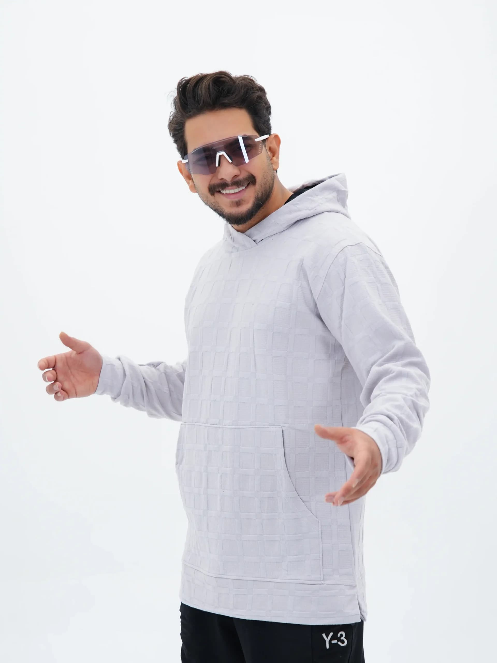 هودی مردانه پنبه طرح مربع کد 50239