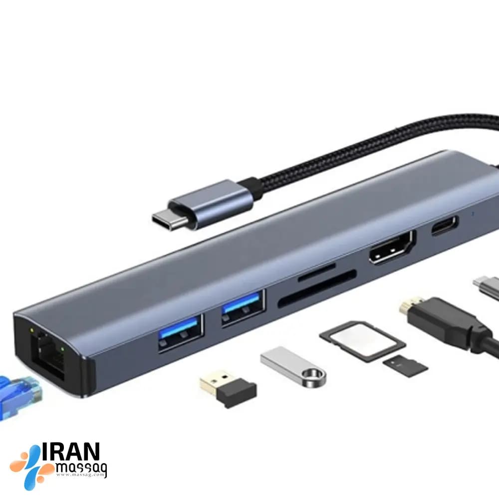 تبدیل و هاب 7 پورت USB-C/Type-C مدل BYL-2303 | با ساختار مقاوم