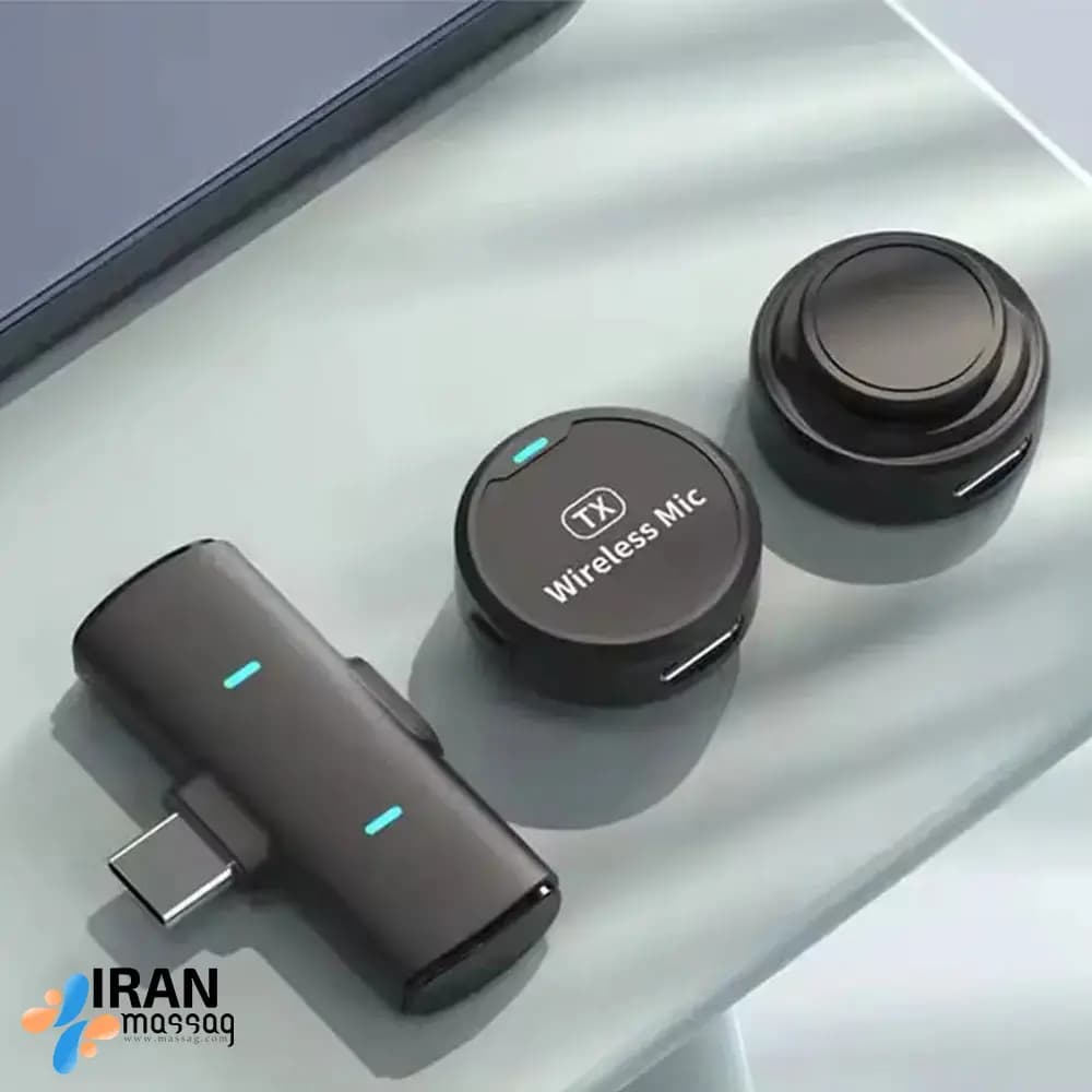 میکروفون یقه‌ای بی‌سیم مدل M1 | با پورت اتصال آیفون و تایپ سی — تصویر ۲