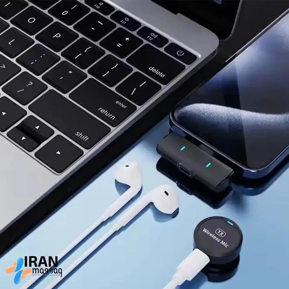 میکروفون یقه‌ای بی‌سیم مدل M1 | با پورت اتصال آیفون و تایپ سی — تصویر ۳