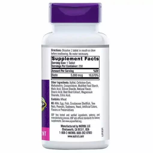 بیوتن ناترول 5000 میکروگرم 250 عدد Natrol Beauty Biotin — تصویر ۲