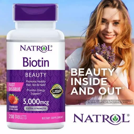 بیوتن ناترول 5000 میکروگرم 250 عدد Natrol Beauty Biotin — تصویر ۳