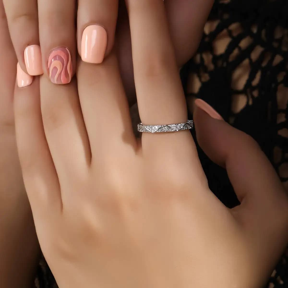 انگشتر زنانه / دخترانه فری سایز free size مدل جواهری رینگ ظریف آبکاری نقره کد xmp — تصویر ۲