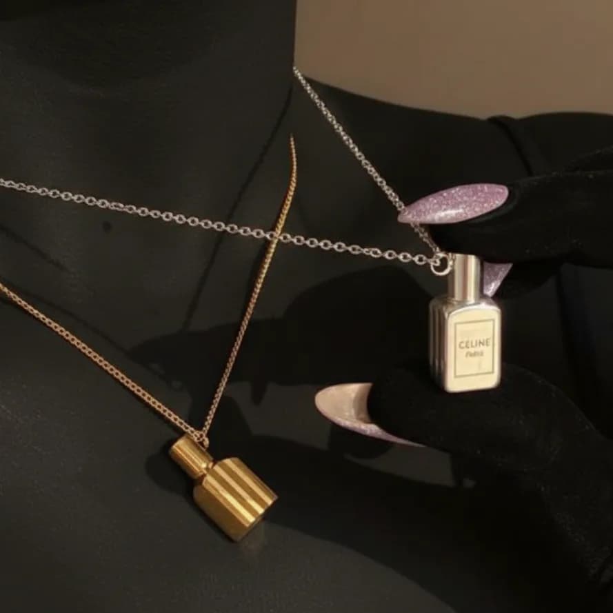گردنبند عطر یار – ست دو نفره – یونیسکس زنانه و مردانه رنگ طلایی و نقره ای استیل رنگ ثابت — تصویر ۴