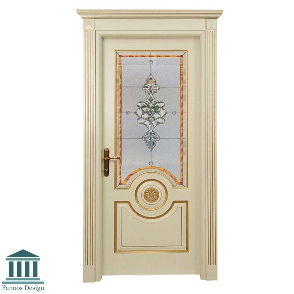 درب اتاق خواب MDF دوقاب سفید طلایی شیشه خور کد 30788