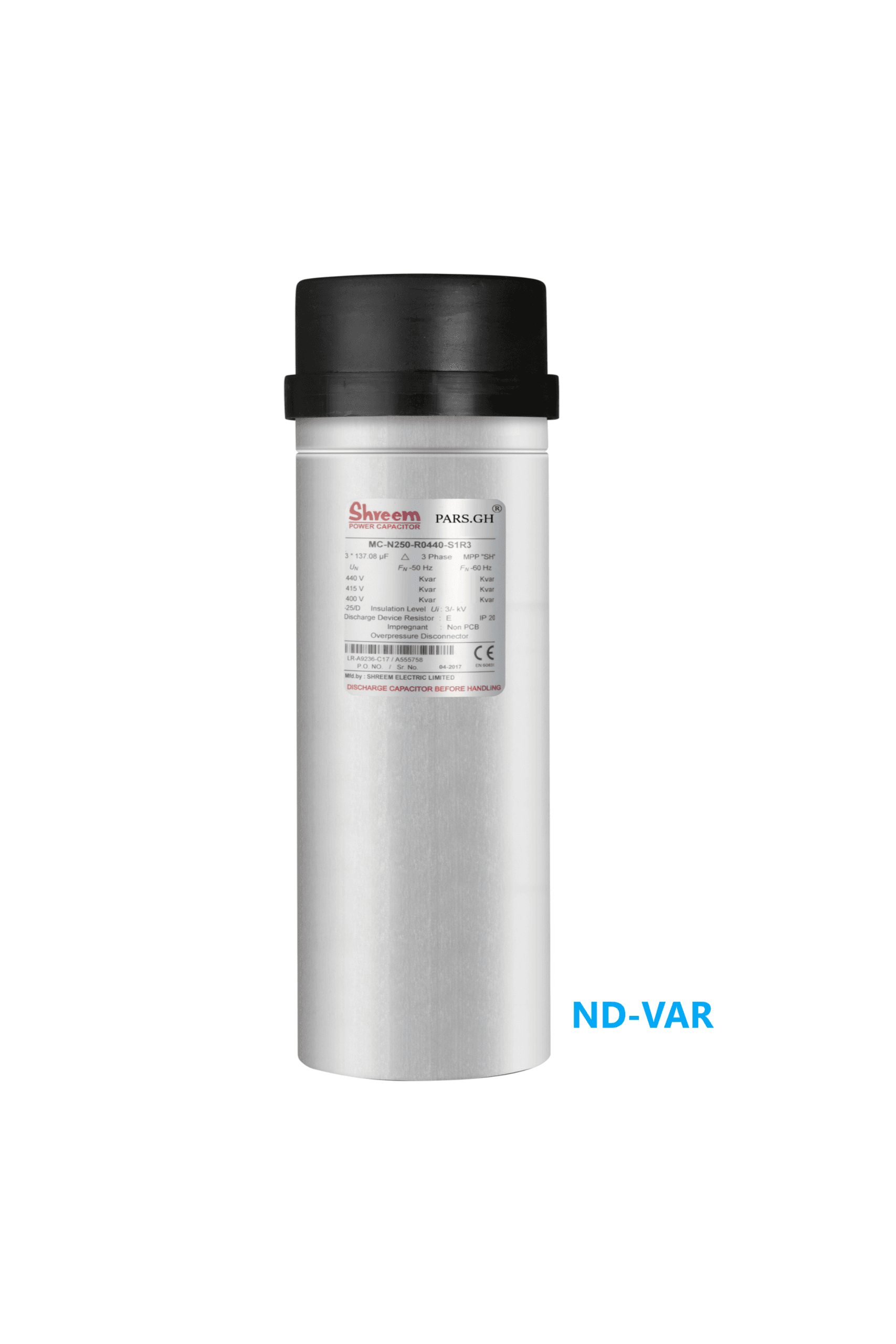 خازن 50 کیلووار سیلندری رزینی پارس شریم 440 ولت MC-N500-R0440-S1R3