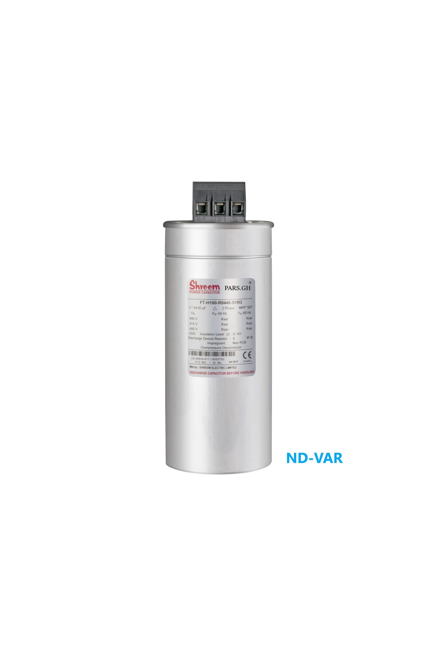 خازن 7/5 کیلووار سیلندری رزینی پارس شریم 440 ولت MC-N750-R0440-S1R3