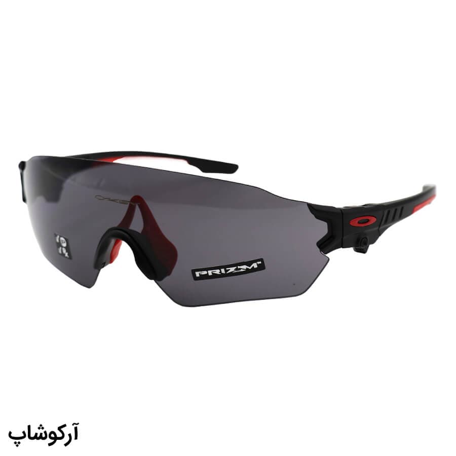 عینک ورزشی اوکلی با فریم مشکی و قرمز رنگ، 4 کاور لنز قابل تعویض و تجهیزات کامل مدل OO9328-03 — تصویر ۳