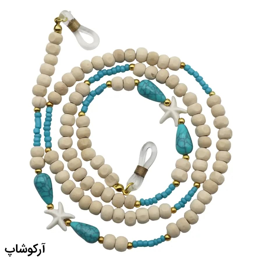 بند عینک از جنس چوبی و رنگ سفید و آبی مدل 993014