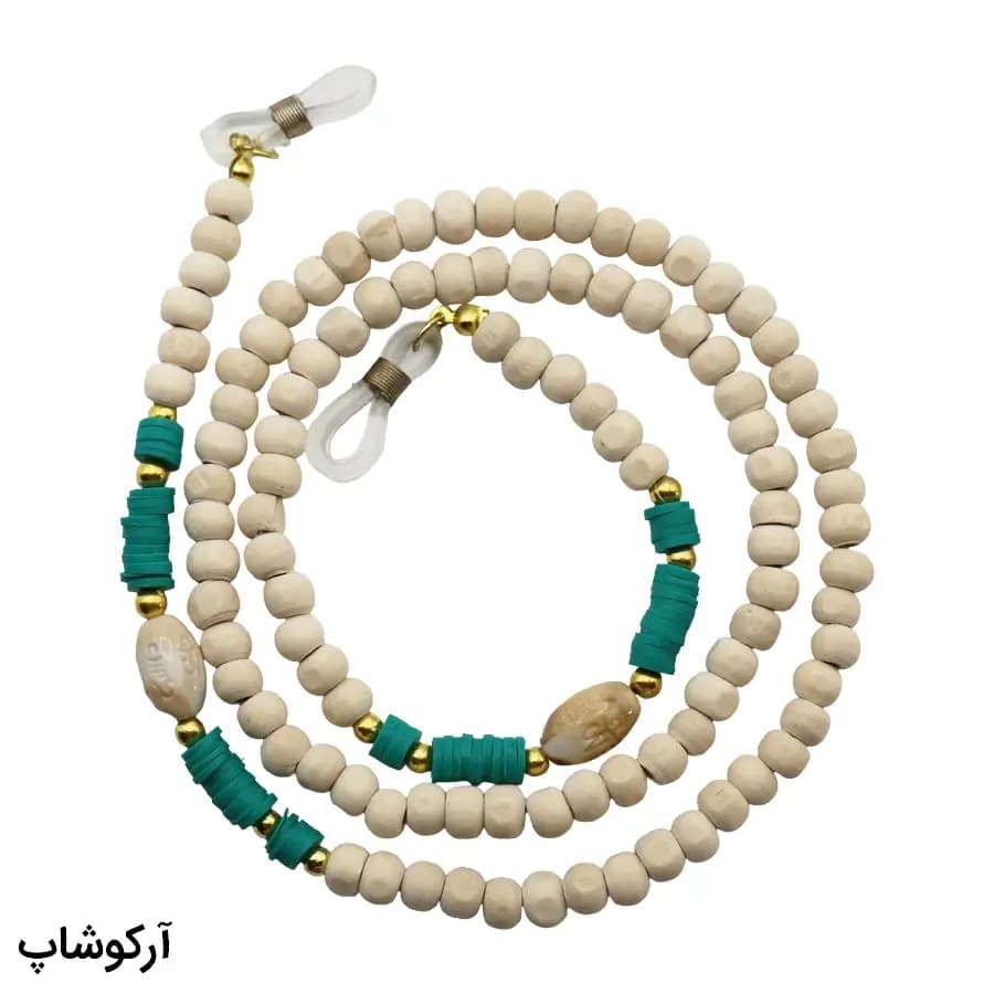 بند عینک از جنس چوبی و رنگ سفید و سبز مدل 993007