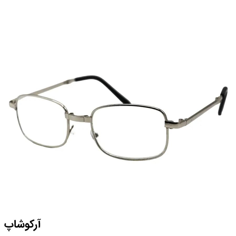 عینک مطالعه نزدیک بین نمره +1.00 با فریم شکل مستطیلی، رنگ نقرهای و طرح تاشو مدل TA1306 — تصویر ۳