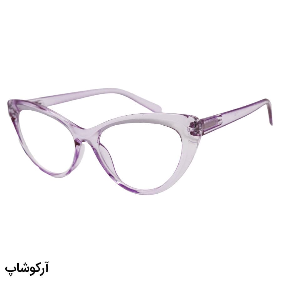 عینک مطالعه زنانه با نمره +1.75 نزدیک بین و فریم گربه ای شکل و بنفش رنگ مدل T179