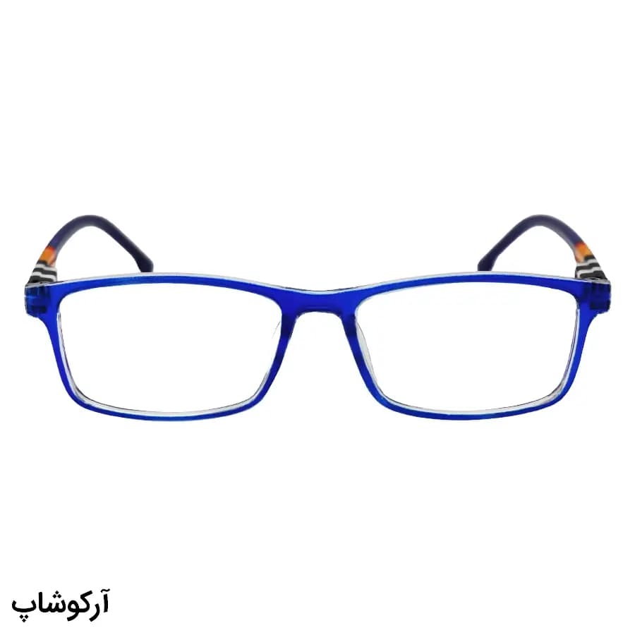 عینک مطالعه نزدیک بین نمره +1.75 با فریم آبی، شکل مستطیلی، دسته فنردار و رنگ مشکی و لنز بلوکات مدل KY2828 — تصویر ۲