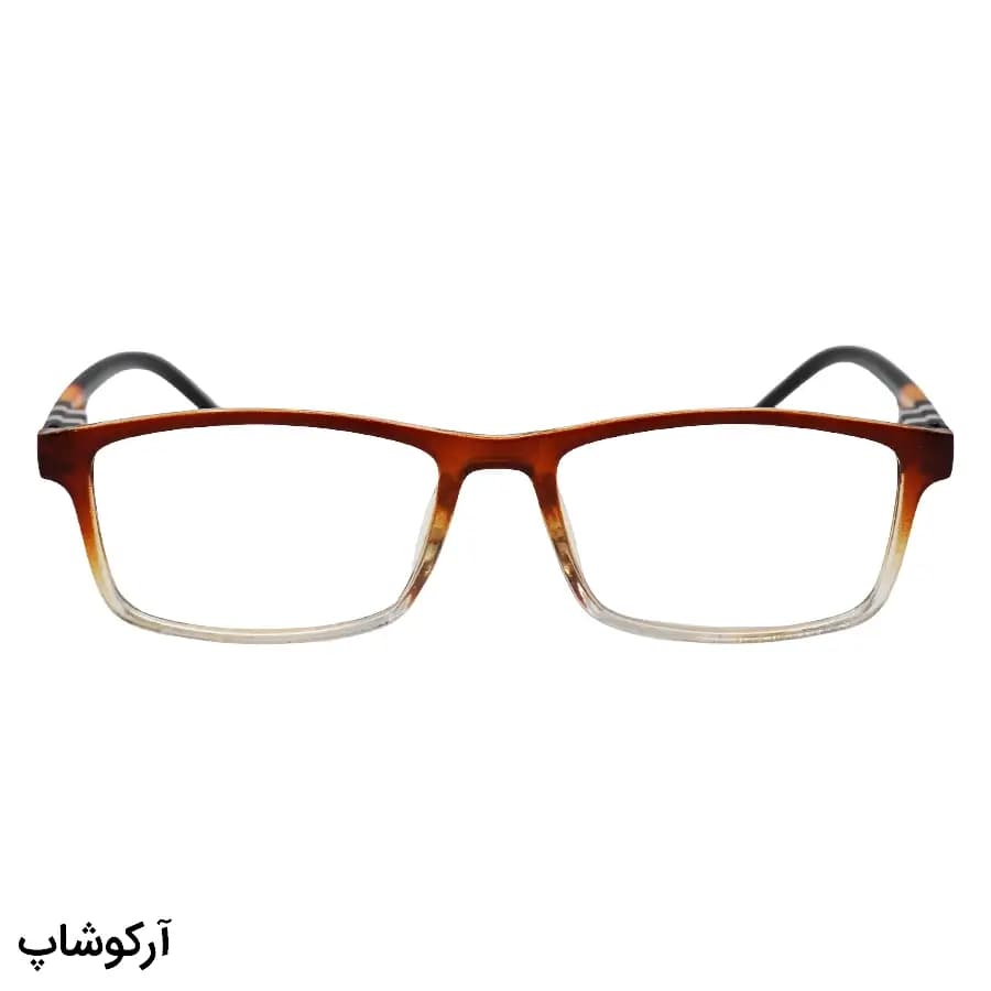 عینک مطالعه نزدیک بین نمره +2.00 با فریم قهوهای، شکل مستطیلی، دسته فنری و رنگ مشکی و لنز بلوکات مدل KY2828 — تصویر ۲