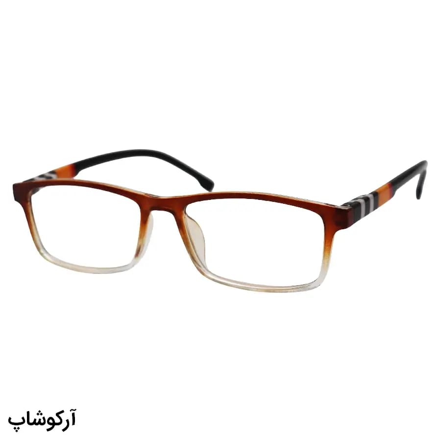 عینک مطالعه نزدیک بین نمره +2.25 با فریم قهوه‌ای، شکل مستطیلی، دسته فنری و رنگ مشکی و لنز بلوکات مدل KY2828