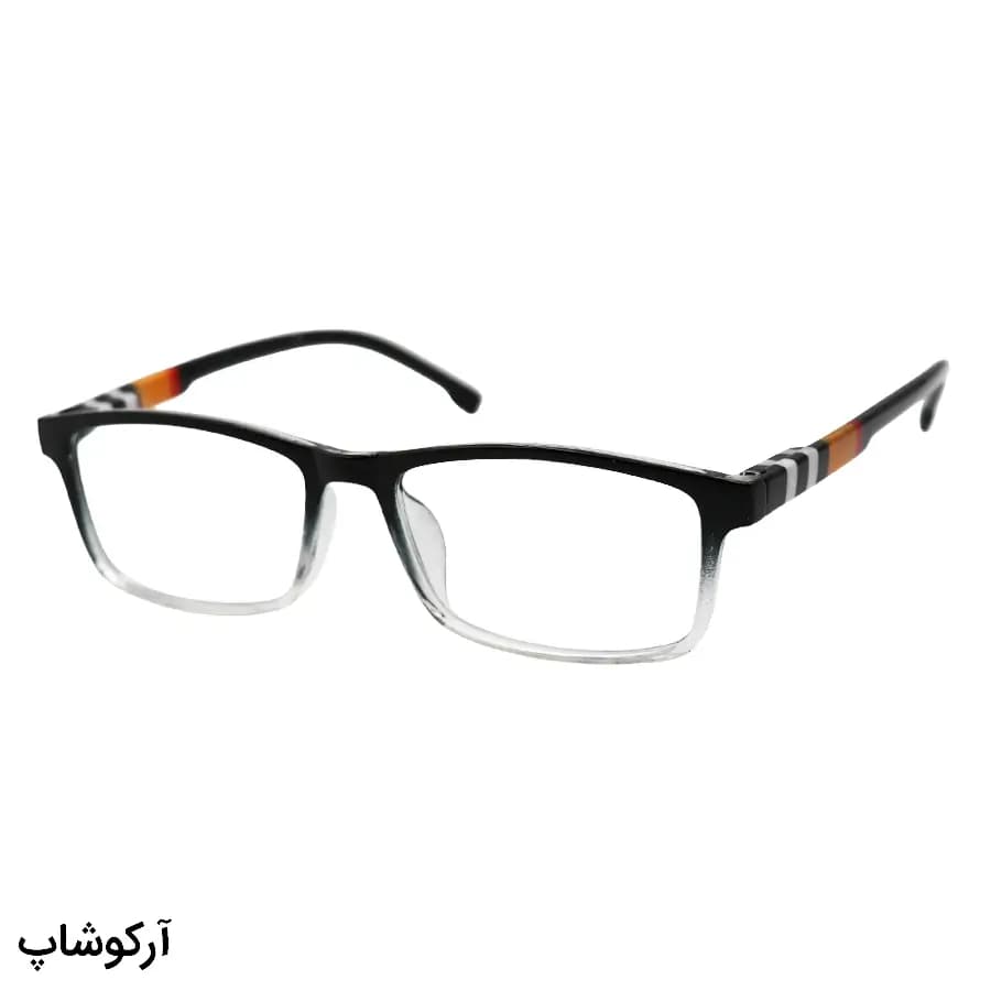عینک مطالعه نزدیک بین نمره +3.00 با فریم مشکی، شکل مستطیلی، دسته فنردار و لنز بلوکات مدل KY2828
