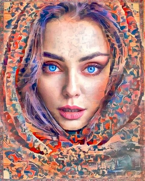 تابلو هنری دختری زیبا با روسری گل گلی — تصویر ۲