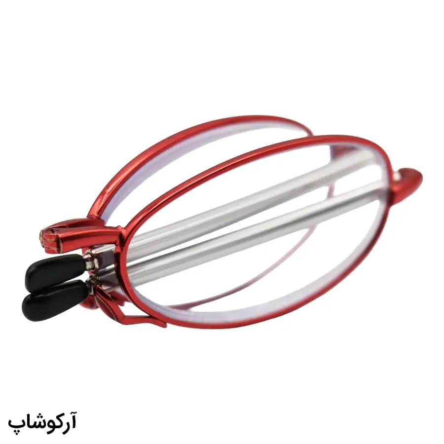 عینک مطالعه نزدیک بین با نمره +4.00 فریم بیضی، رنگ قرمز و دسته آنتنی و جمعشونده مدل HD0520 — تصویر ۶
