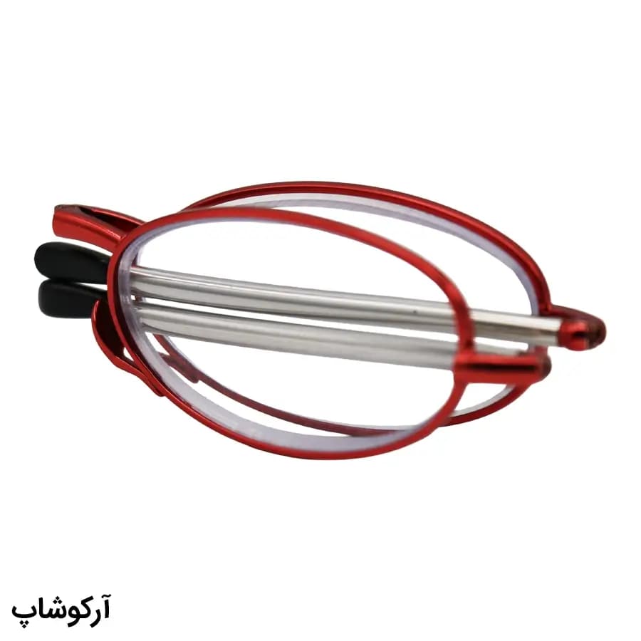 عینک مطالعه نزدیک بین با نمره +4.00 فریم بیضی، رنگ قرمز و دسته آنتنی و جمعشونده مدل HD0520 — تصویر ۵