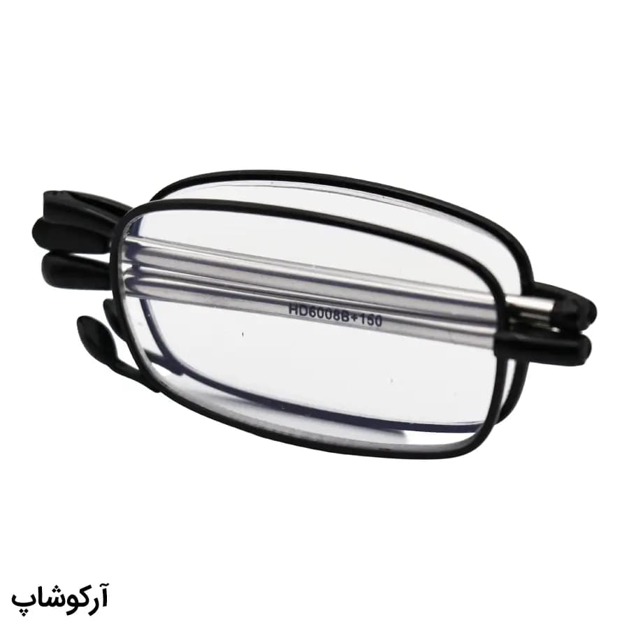 عینک مطالعه نزدیک بین با نمره +1.50 فریم مستطیلی، رنگ مشکی و دسته آنتنی و جمع‌شونده مدل HD6008B — تصویر ۵
