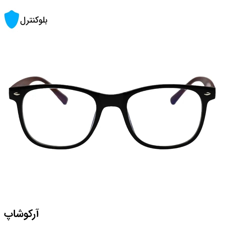 عینک بلوکنترل با فریم شکل ویفرر، رنگ مشکی براق، دسته قهوهای و لنز بلوکنترل کرهای برند SKY مدل 2470 — تصویر ۳