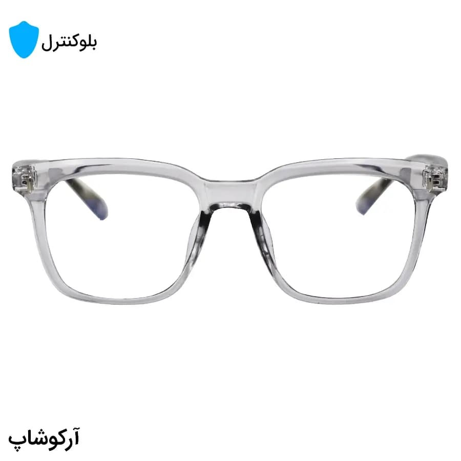 عینک بلوکنترل با فریم شکل مربعی، رنگ طوسی شفاف، از جنس کائوچو و لنز بلوکنترل کره‌ای برند SKY مدل TR86012 — تصویر ۳