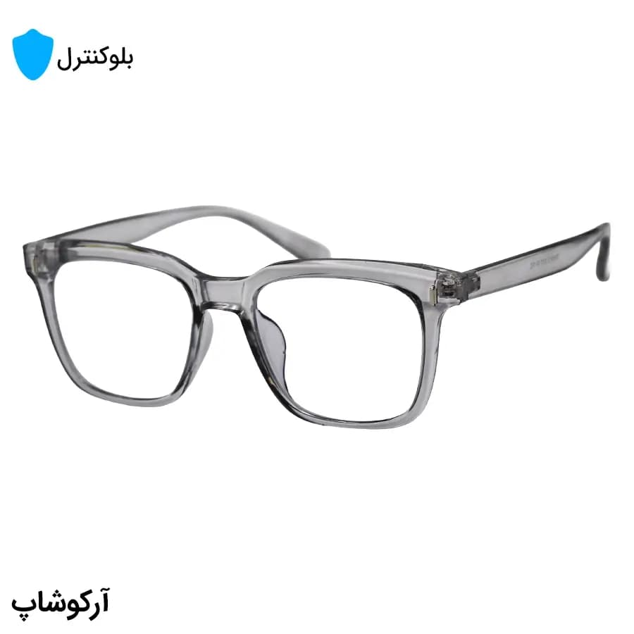 عینک بلوکنترل با فریم شکل مربعی، رنگ طوسی شفاف، از جنس کائوچو و لنز بلوکنترل کره‌ای برند SKY مدل TR86012 — تصویر ۴