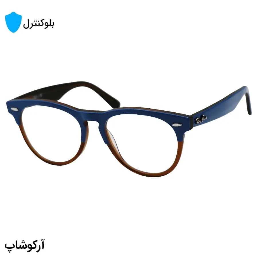 عینک بلوکنترل با فریم شکل ویفرر، رنگ آبی و قهوهای، دسته سیمدار برند ریبن و لنز بلوکنترل کرهای برند SKY مدل RB4471 — تصویر ۳