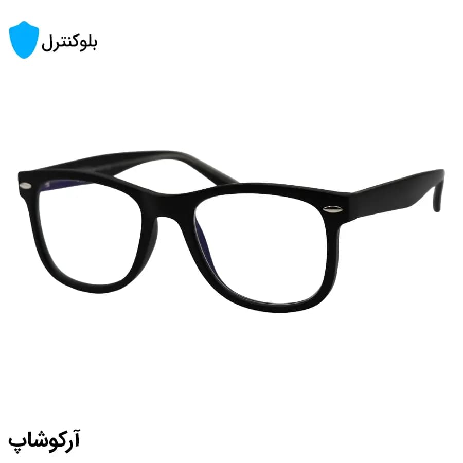 عینک بلوکنترل با فریم شکل ویفرر، رنگ مشکی مات، دسته سیم‌دار برند ریبن و لنز بلوکنترل کره‌ای برند SKY مدل 66805 — تصویر ۳
