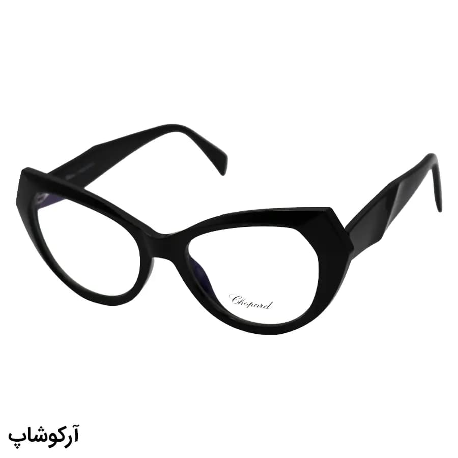 عینک طبی زنانه Chopard با فریم مشکی براق، شکل چشم گربه‌ای، لولا فنری و دسته سیم دار مدل 2163 — تصویر ۴