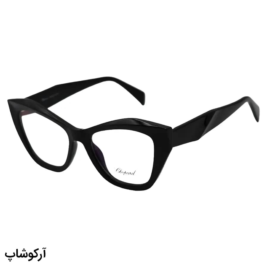 فریم عینک طبی زنانه شوپارد با فریم چشم گربهای، رنگ مشکی براق، دسته سیمدار و لولا فنری مدل 2197 — تصویر ۴