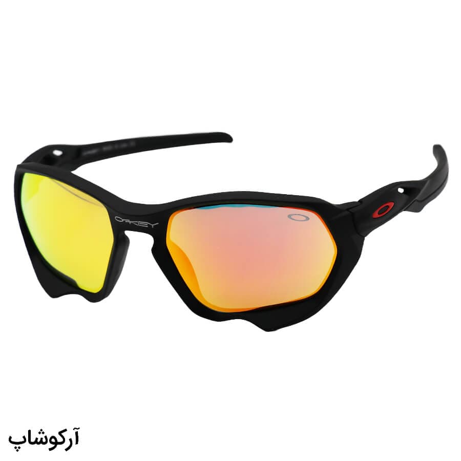 عینک آفتابی ورزشی با فریم رنگ مشکی مات، لنز آینه ای و قرمز رنگ برند Oakley مدل 2742