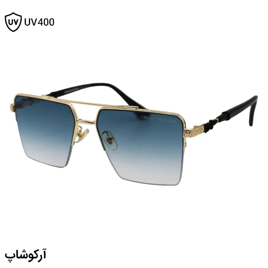عینک آفتابی کروم هارتز با فریم طلایی، شکل مربعی، طرح نیم‌فریم و لنز آبی سایه روشن مدل 22320