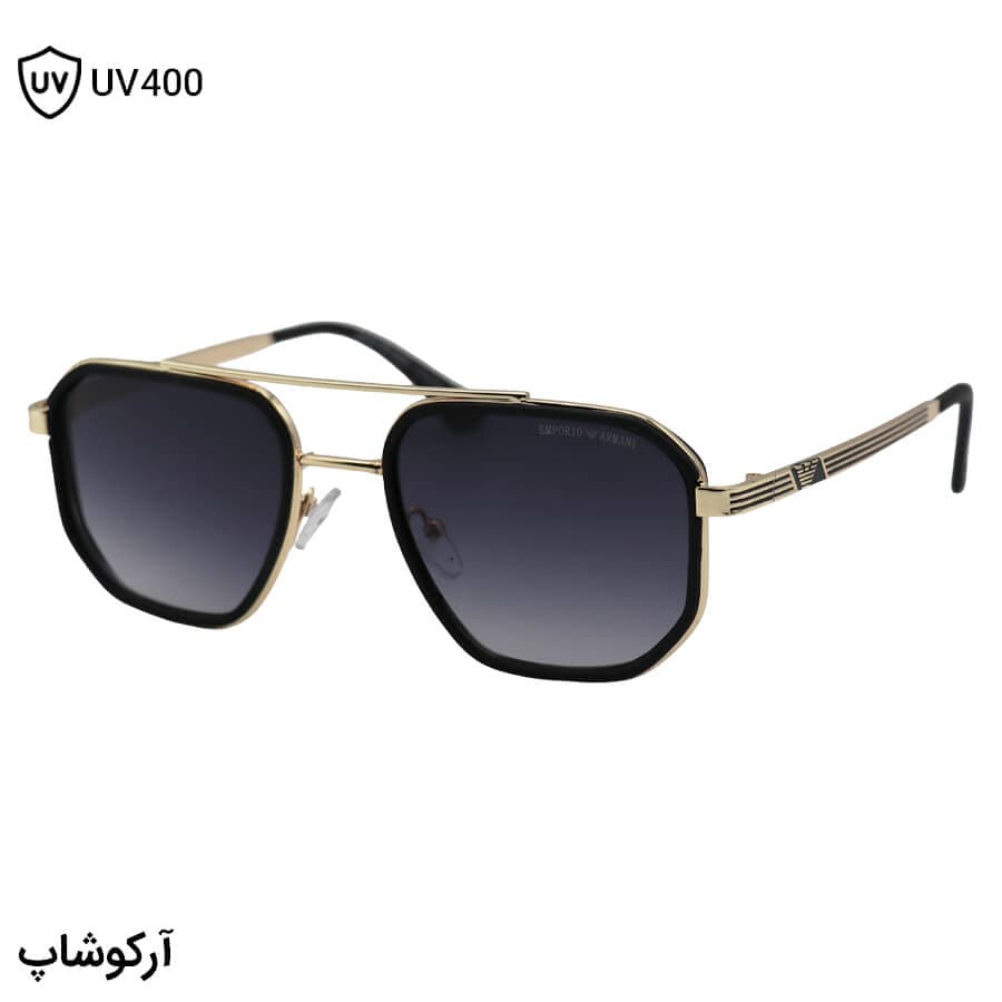 عینک آفتابی امپریو آرمانی با فریم شکل چندضلعی، رنگ طلایی و لنز دودی سایه روشن مدل 8046