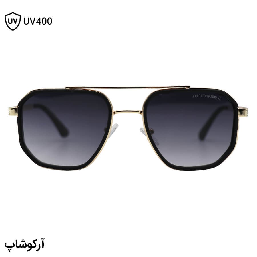عینک آفتابی امپریو آرمانی با فریم شکل چندضلعی، رنگ طلایی و لنز دودی سایه روشن مدل 8046 — تصویر ۳