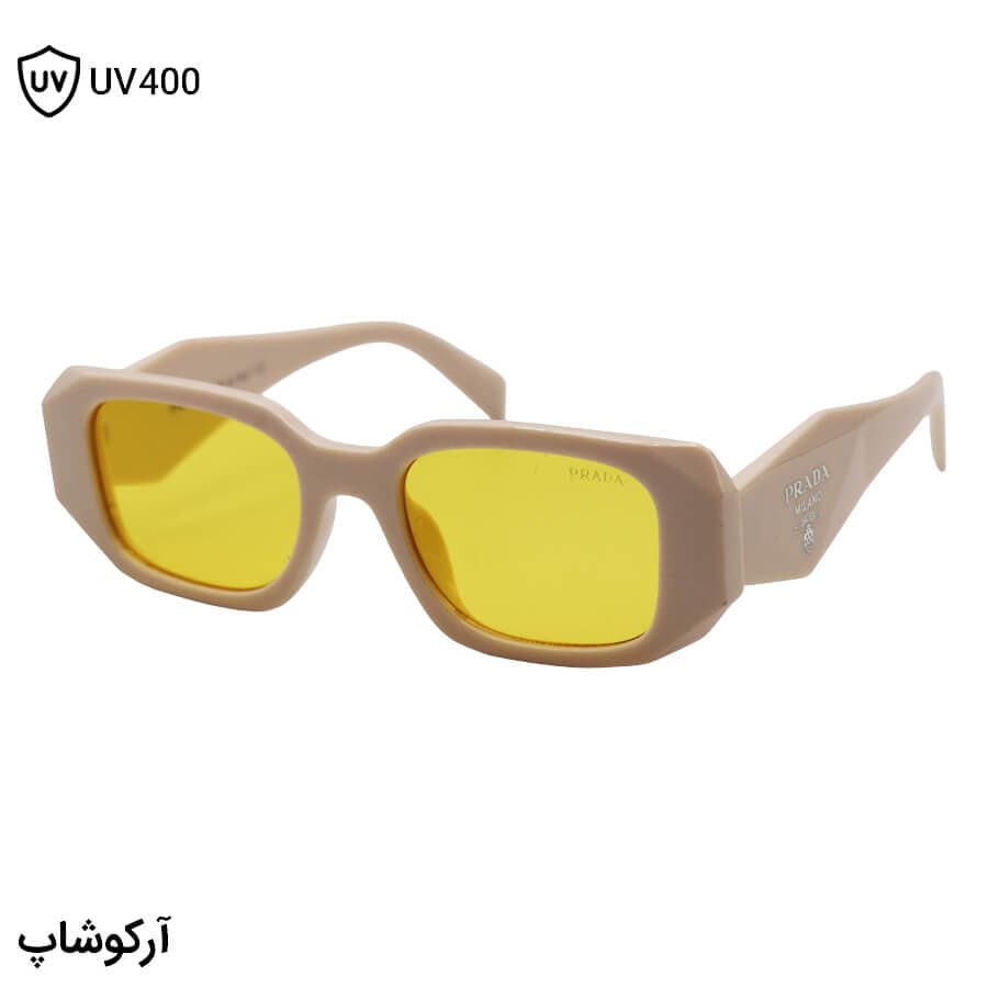 عینک دید در شب PRADA با فریم مستطیلی شکل، رنگ کرمی و لنز زرد رنگ مدل N3941