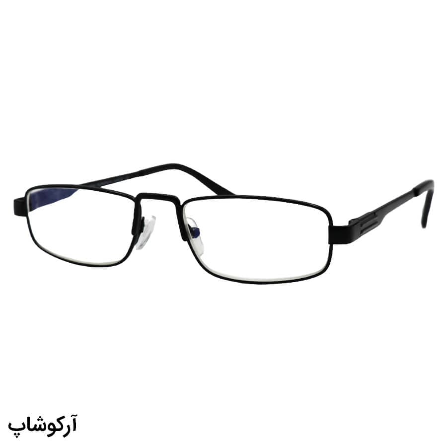 عینک مطالعه نزدیک بین بلوکات نمره +2.00 با فریم فلزی، مشکی و دسته فنری (آنتی رفلکس) مدل EC04