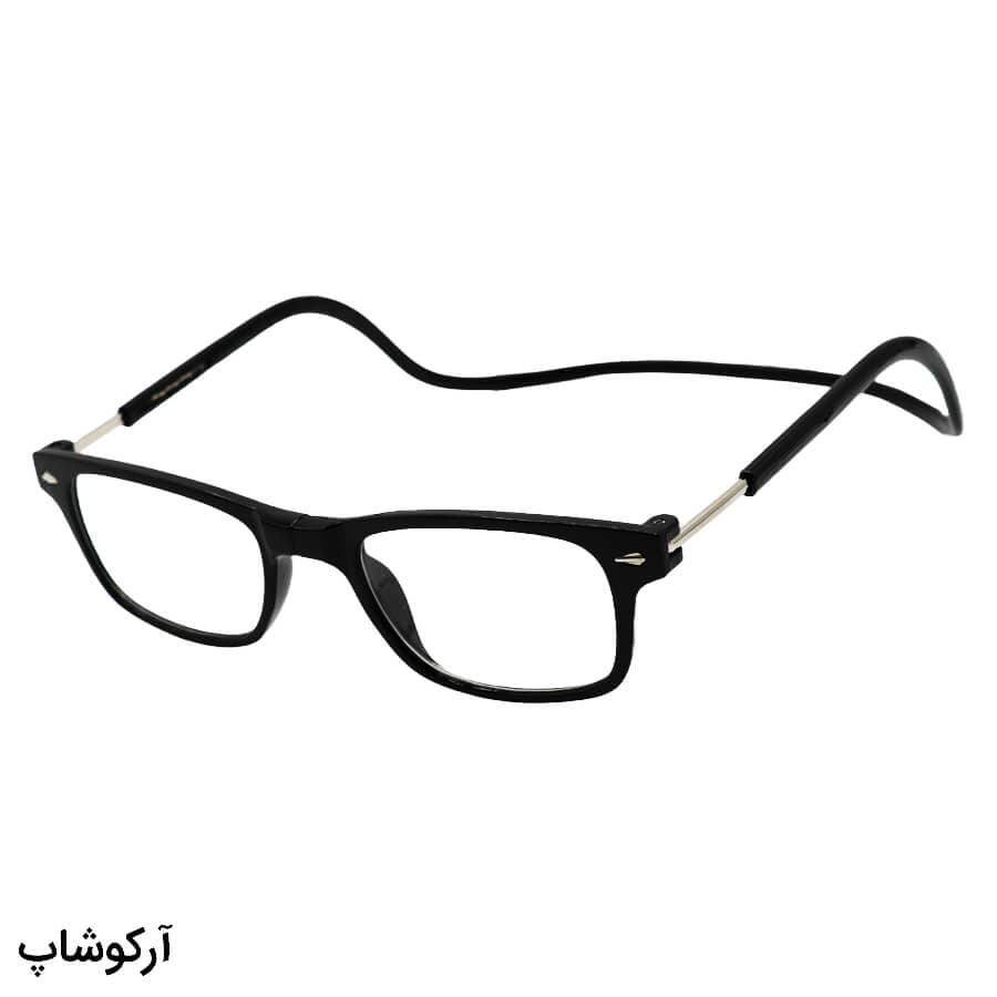 عینک مطالعه نمره +1.00 نزدیک بین با فریم مگنتی و آهنربایی، مشکی رنگ و روگردنی مدل 221