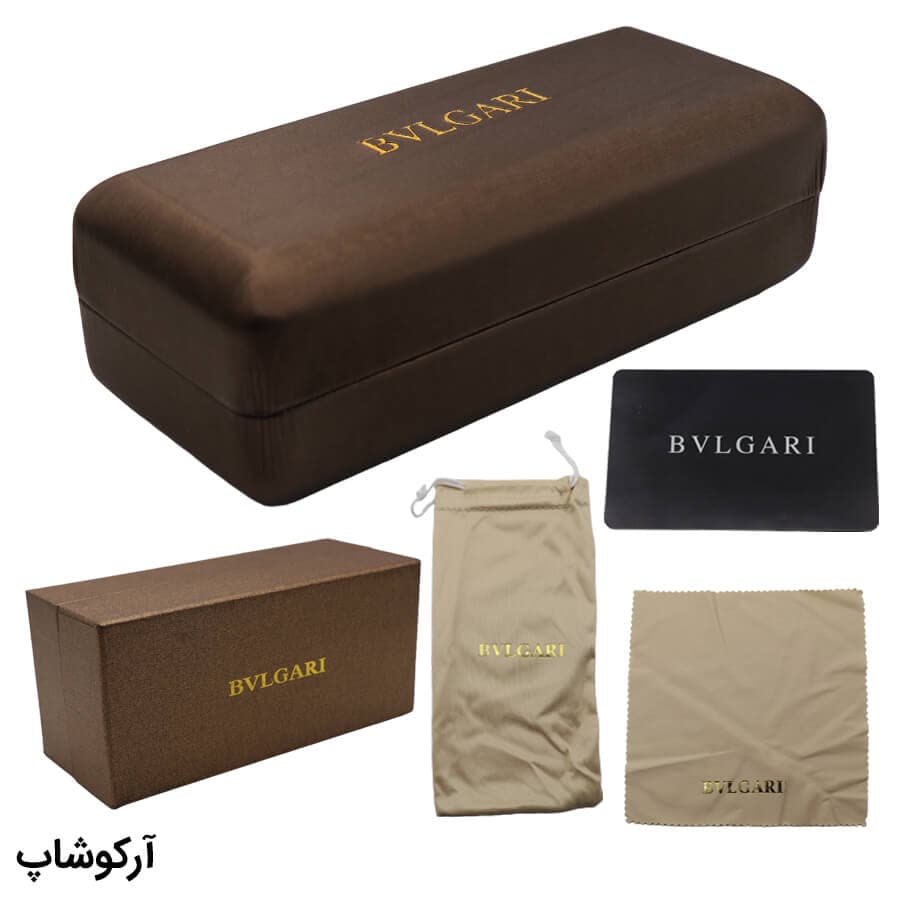 پک اورجینال عینک برند بولگاری BVLGARI با رنگ قهوه ای و تمام تجهیزات مدل 992814