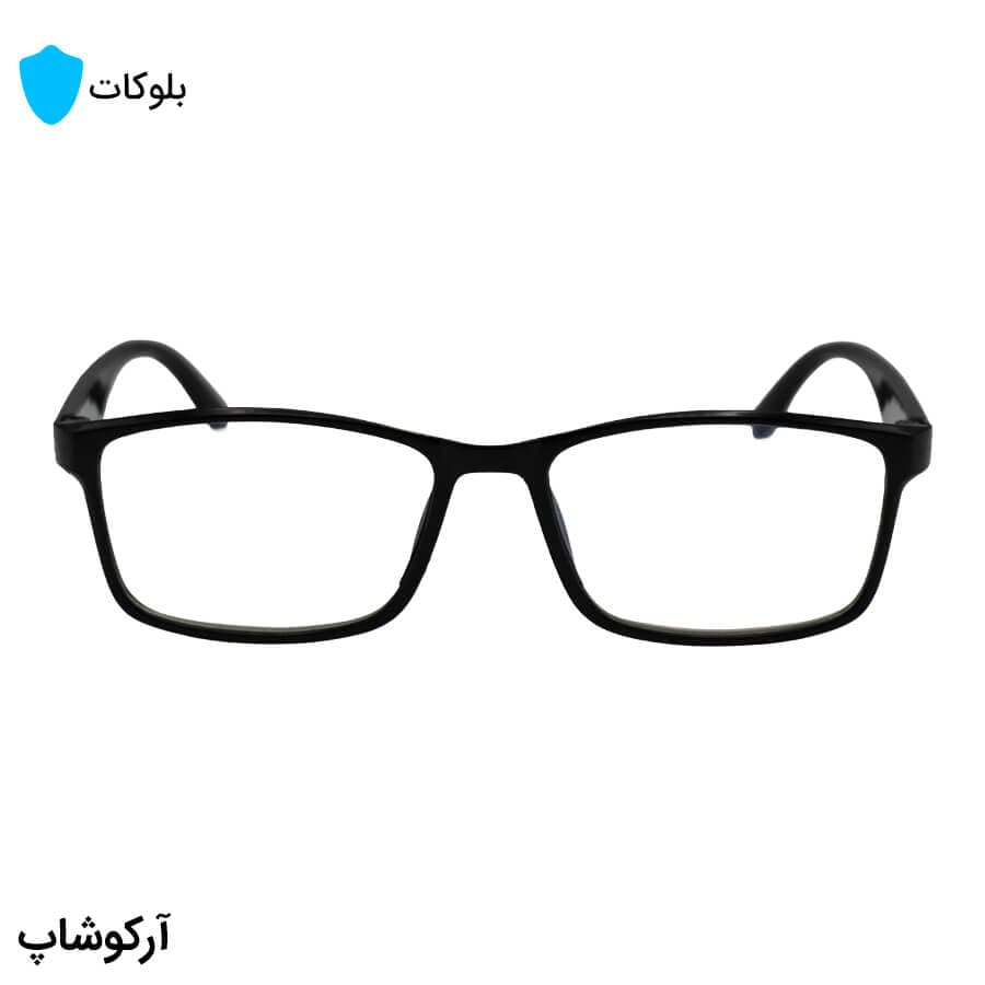 عینک مطالعه نزدیک بین نمره +1.50 با فریم مشکی رنگ، مستطیلی شکل و لنز بلوکات مدل 9017 — تصویر ۲