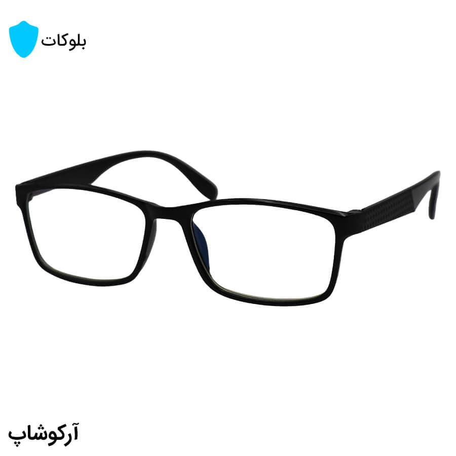 عینک مطالعه نزدیک بین نمره +1.50 با فریم مشکی رنگ، مستطیلی شکل و لنز بلوکات مدل 9017 — تصویر ۳