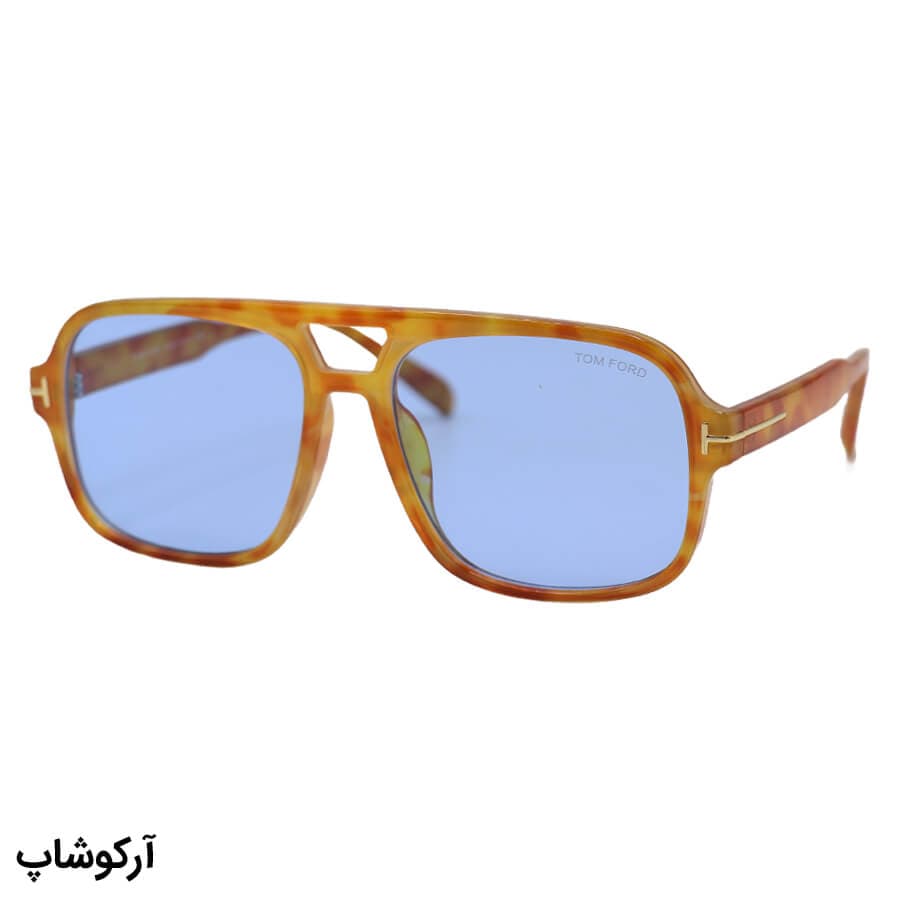 عینک دید در شب تام فورد با فریم رنگ هاوانا، شکل خلبانی و لنز آبی رنگ مدل E5159