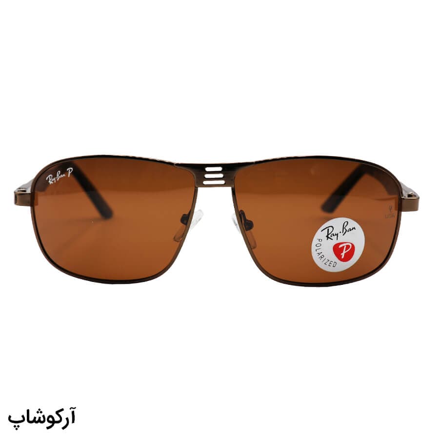 عینک آفتابی Ray-Ban با فریم مستطیلی، مشکی رنگ، دسته فنری و لنز دودی و پلاریزه مدل P3001 — تصویر ۸